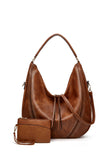 Tracy Vegan Leather Shoulder Cross Body Hobo/ Large Tote Bag: Brown - Rosenix